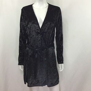 Prettylittlething Black Velvet Wrap Over Shift Dress